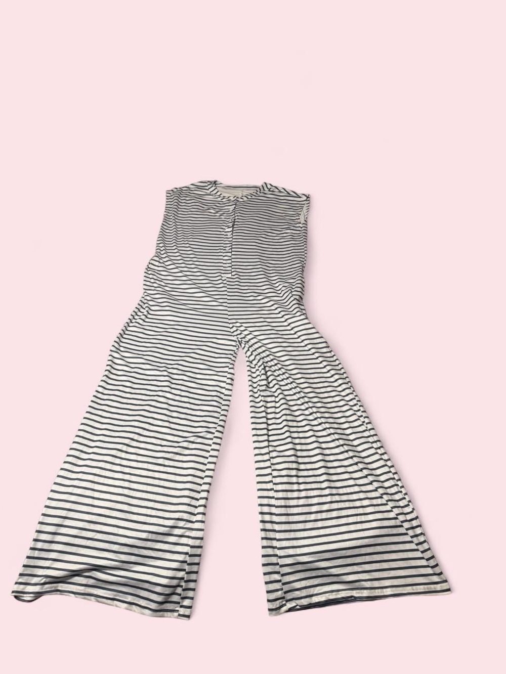 Sleeveless Striped Wide-Leg Jumpsuit - grayish blue & White